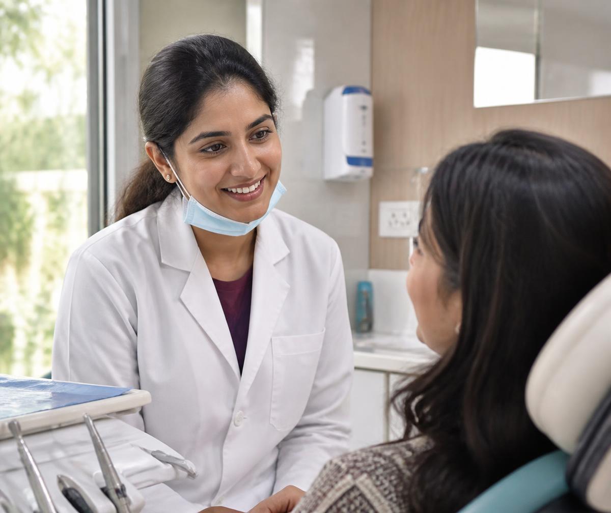 Dentist explaining treatment to a patient at Smile Dental Care